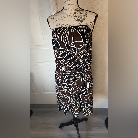 Cache Dresses & Skirts - VINTAGE Caché Y2K Strapless Mini Dress Made in USA Tropical Monstera Leaf Print